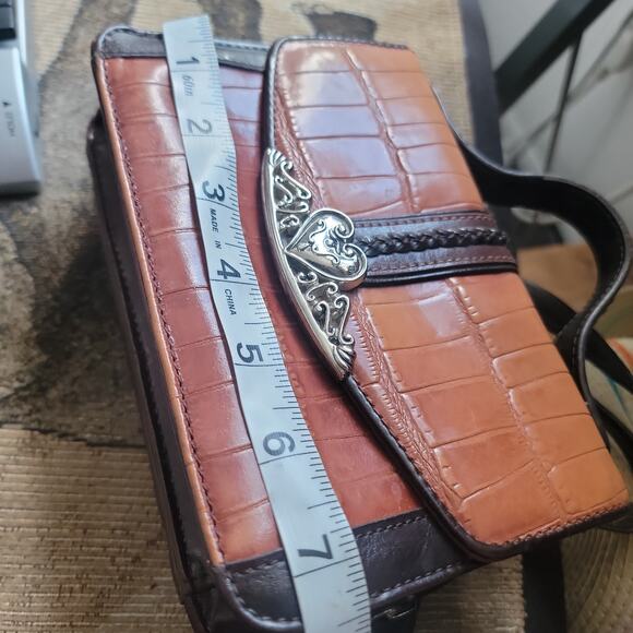 Vintage Brown Faux Leather Crocodile Embossed Small Satchel Handbag 7x5 - Picture 12 of 13